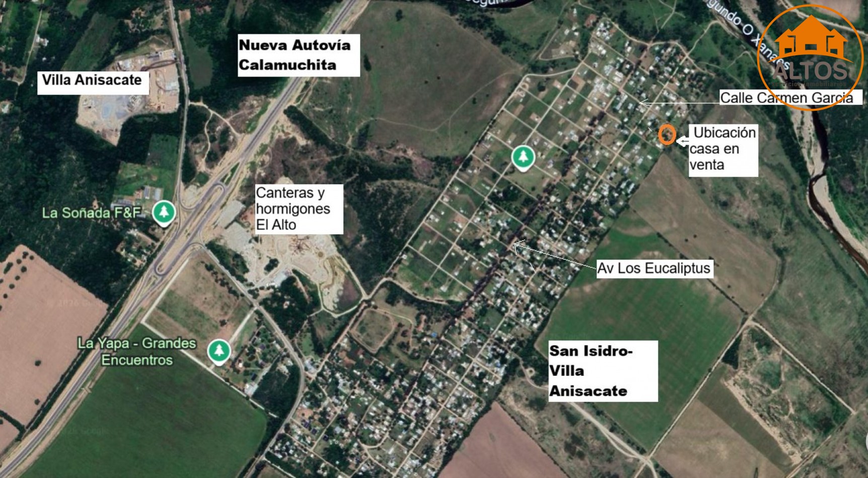 BARRIO LOS TALAS-SAN ISIDRO EN VILLA ANISACATE-CASA EN PLANTA BAJA ESQUINA, QUINCHO. TERRENO DE 1.800m2 -CORDOBA-ESCRITURA