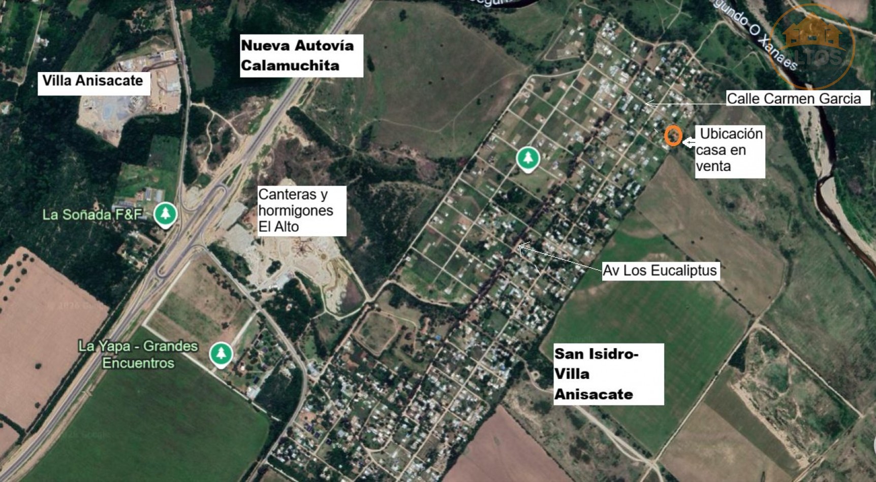 BARRIO LOS TALAS-SAN ISIDRO EN VILLA ANISACATE-CASA EN PLANTA BAJA ESQUINA, QUINCHO. TERRENO DE 1.800m2 -CORDOBA-ESCRITURA